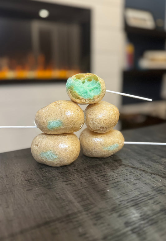 Freeze Dried Candy, Caramel Apple Lollipops, Stacked on top of each other for a display