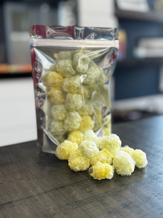 Freeze Dried Candy, regular size bag, displaying candy, pineapple gummies
