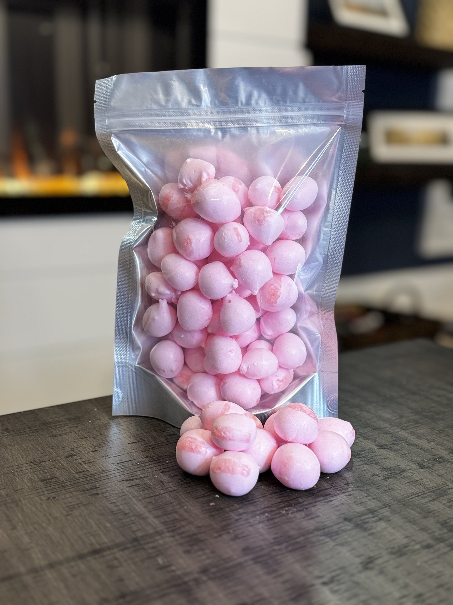 Freeze Dried Candy, large size bag, displaying candy, salt water taffy, cherry flavour