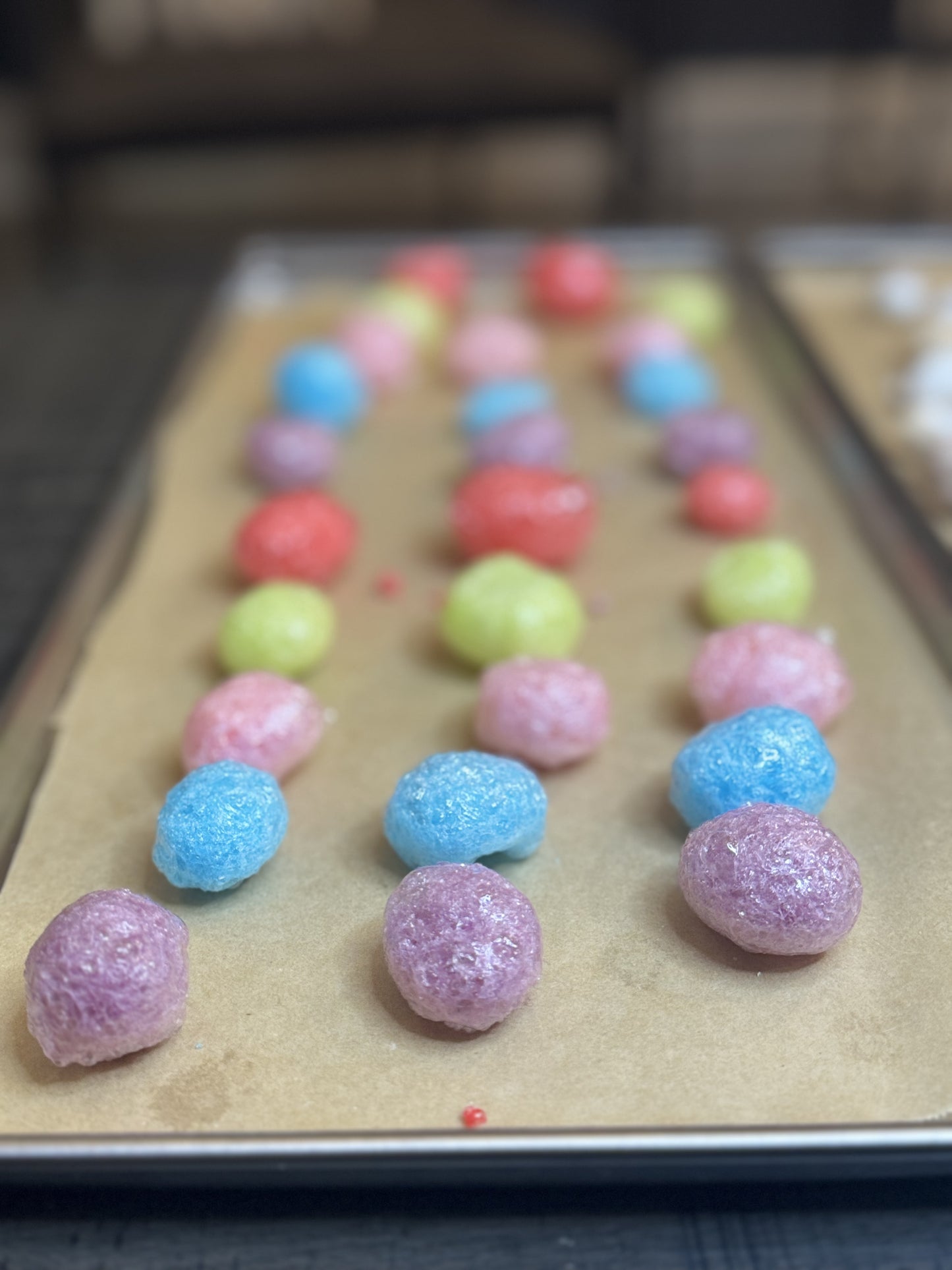 Freeze Dried Candy, displaying candy on tray, jolly ranchers