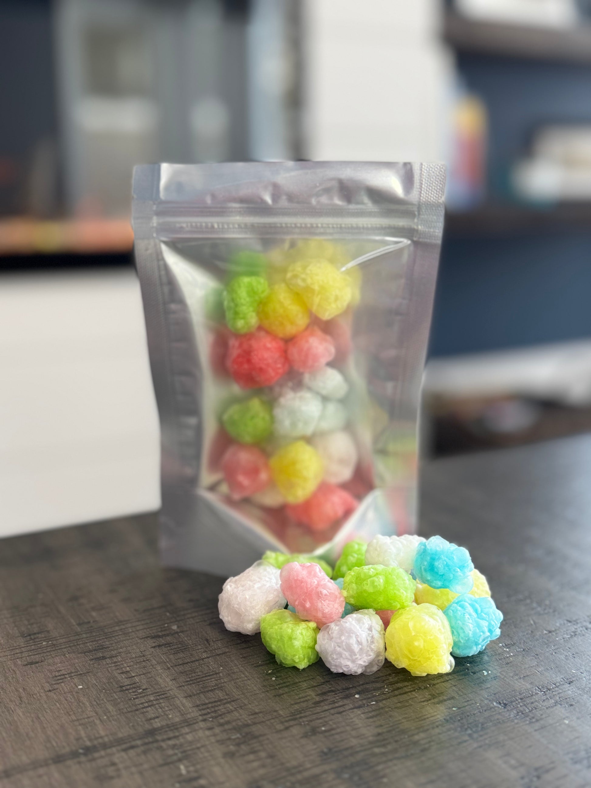 Freeze Dried Candy, small size bag, displaying candy, gummy bears