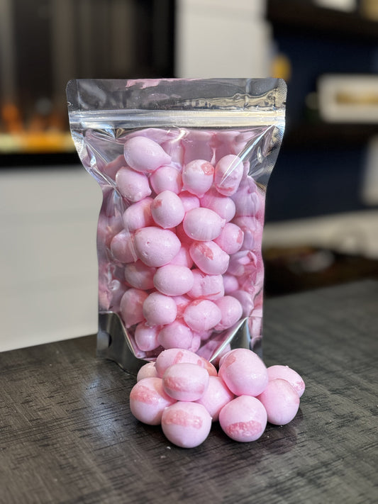 Freeze Dried Candy, regular size bag, displaying candy, salt water taffy, cherry flavour