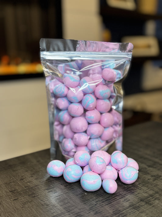 Freeze Dried Candy, regular size bag, displaying candy, salt water taffy, cotton candy flavour