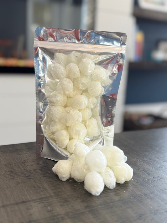 Freeze Dried Candy, regular size bag, displaying candy, gummy bears, strawberry banana flavour