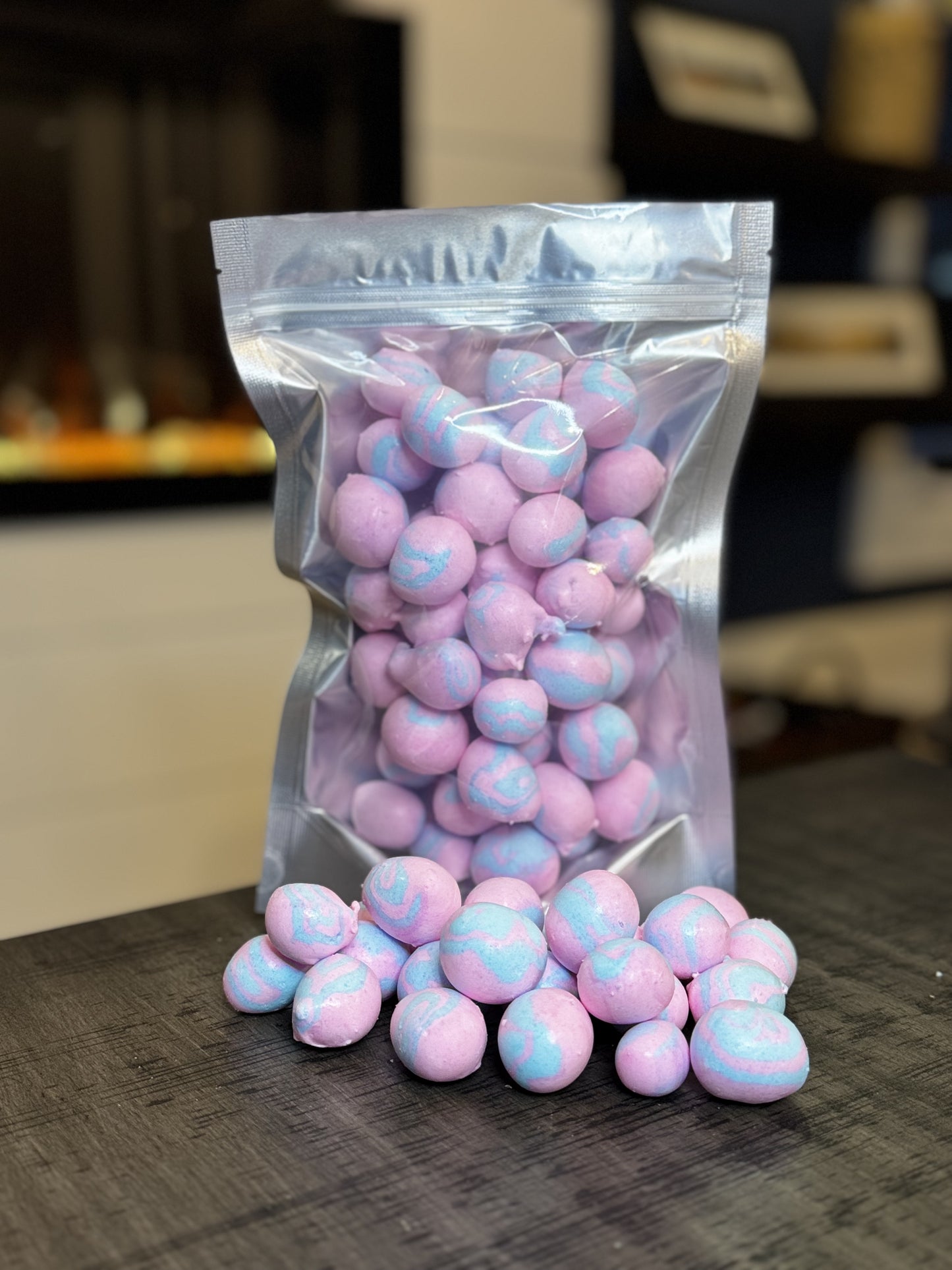 Freeze Dried Candy, large size bag, displaying candy, salt water taffy, cotton candy flavour