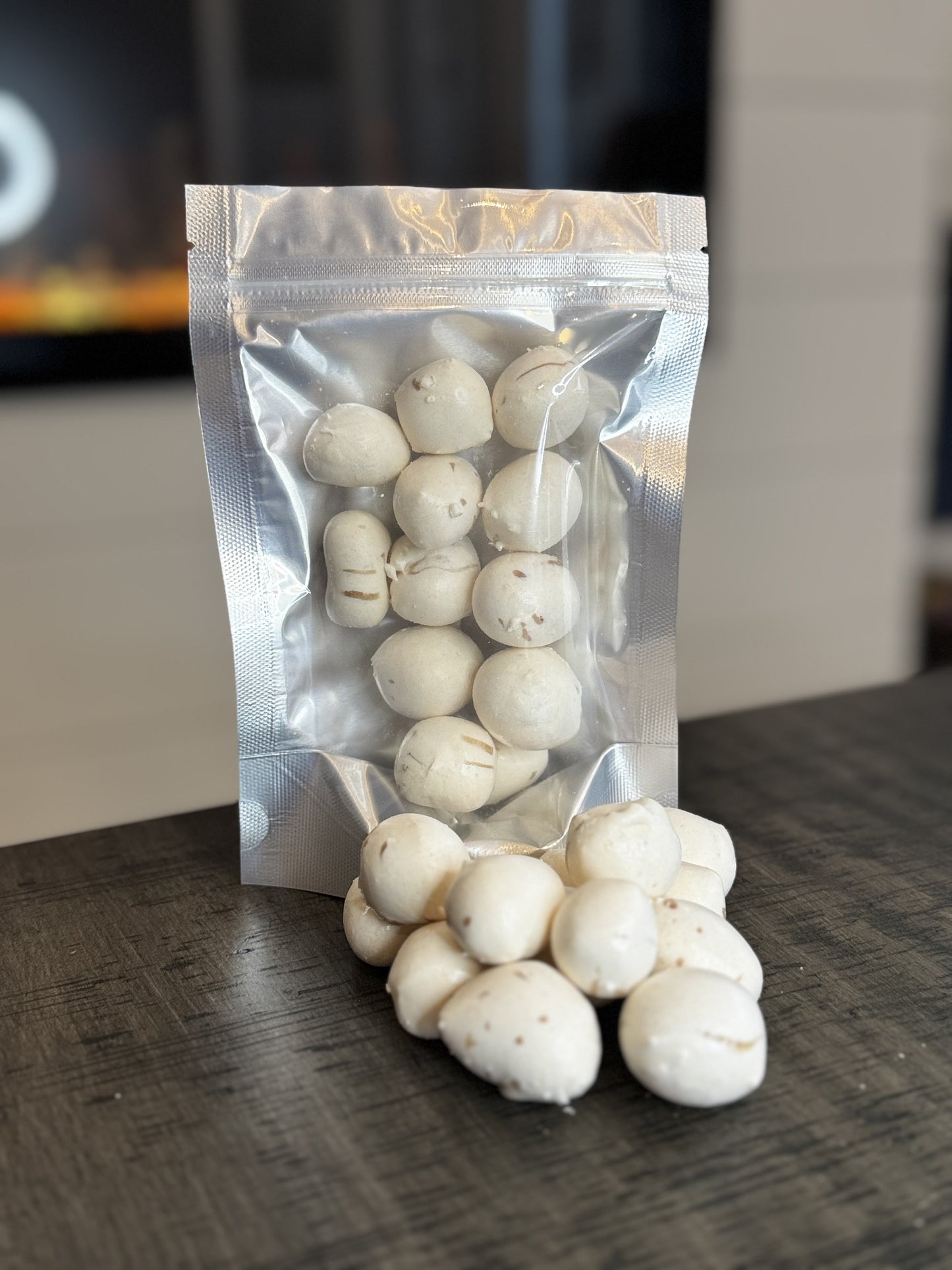 Freeze Dried Candy, small size bag, displaying candy, salt water taffy, chocolate chip cookie flavour