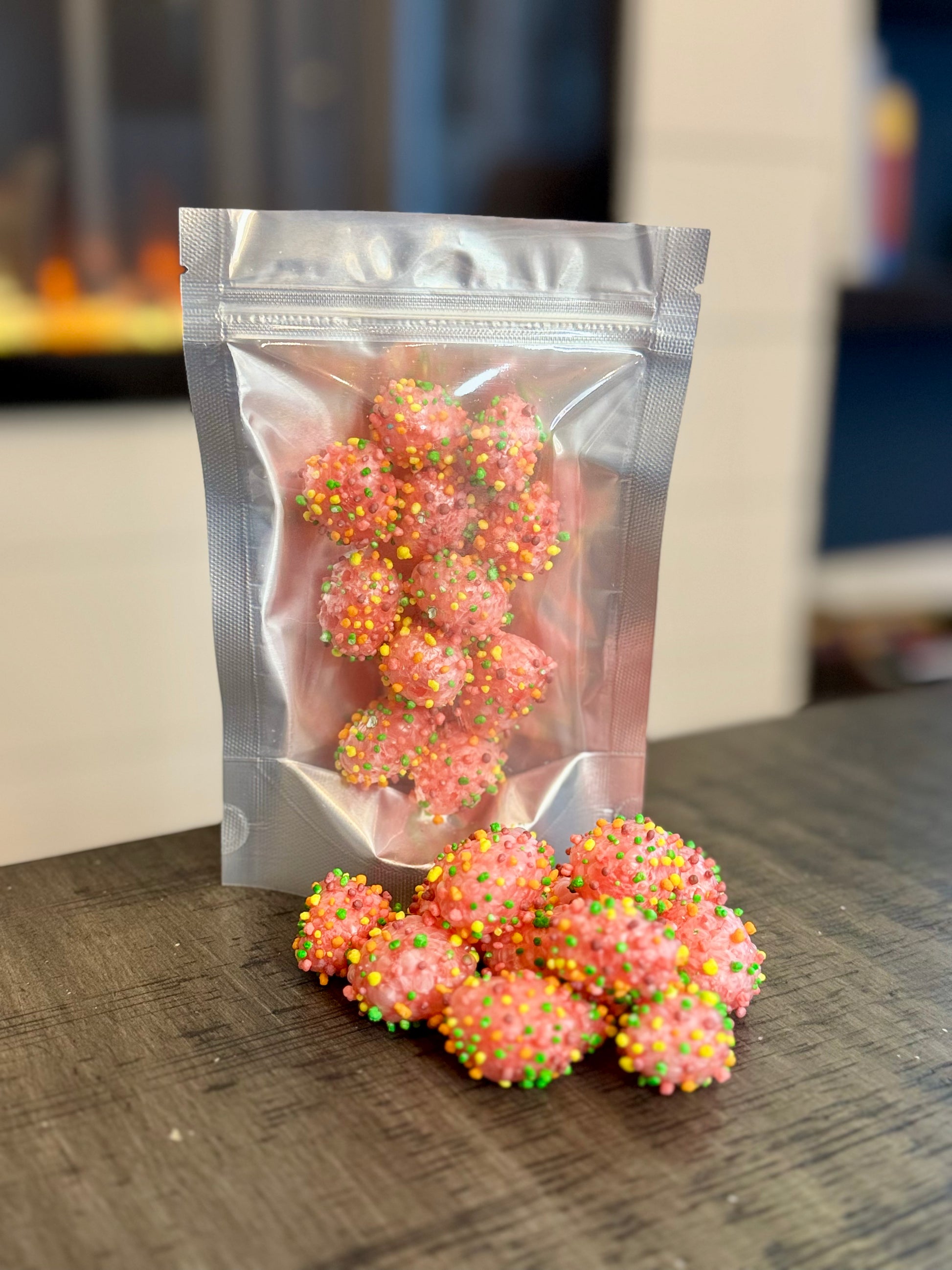 Freeze Dried Candy, small size bag, displaying candy, nerds gummy clusters