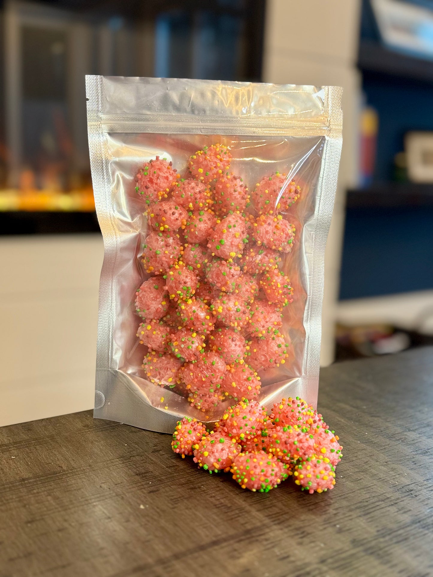 Freeze Dried Candy, large size bag, displaying candy, nerds gummy clusters