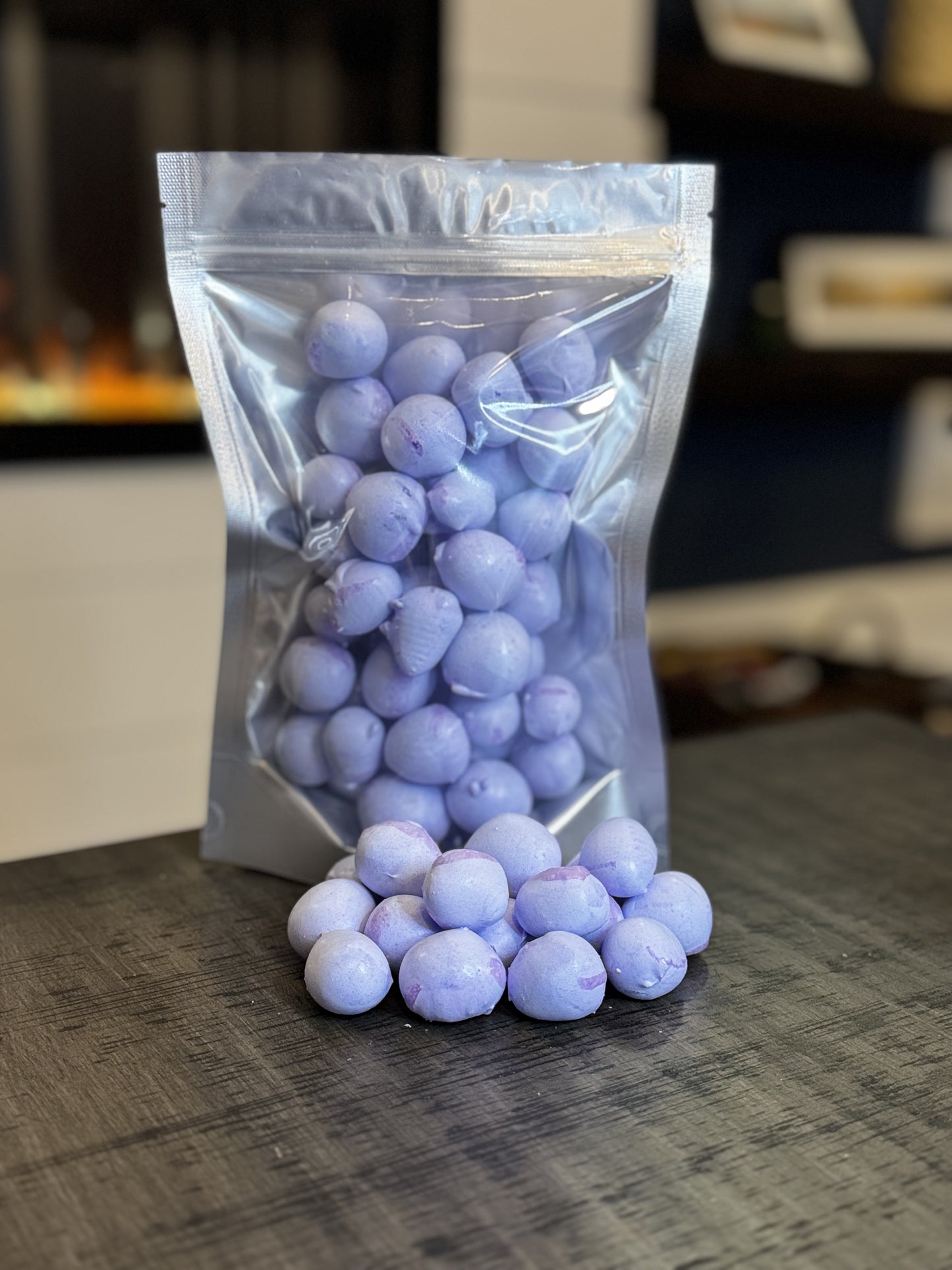 Freeze Dried Candy, large size bag, displaying candy, salt water taffy, grape flavour