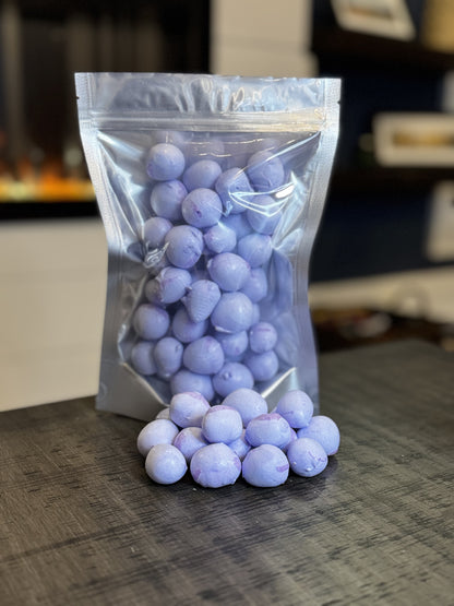 Freeze Dried Candy, large size bag, displaying candy, salt water taffy, grape flavour