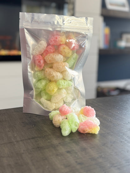 Freeze Dried Candy, large size bag, displaying candy, gummy worms