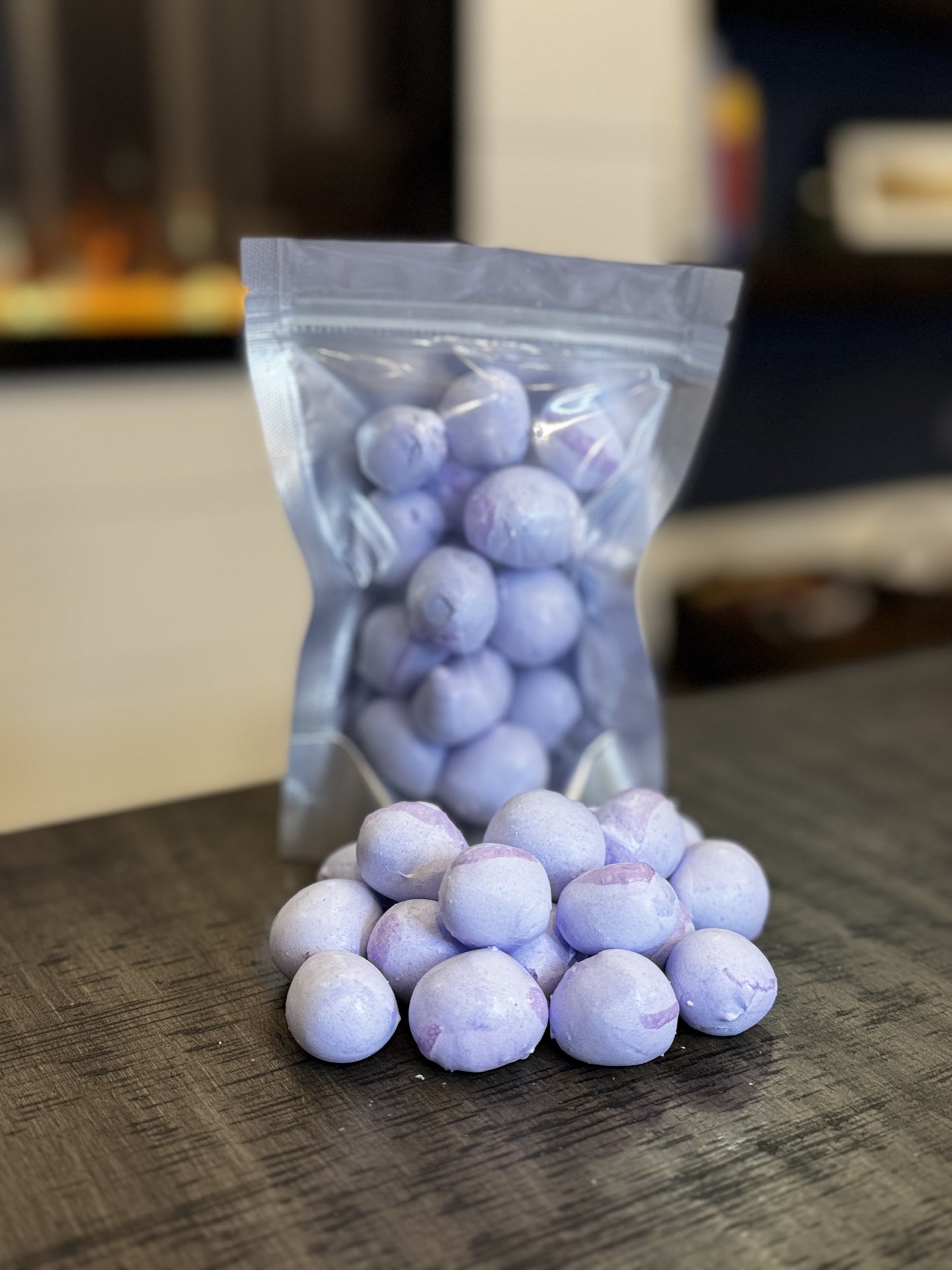 Freeze Dried Candy, small size bag, displaying candy, salt water taffy, grape flavour