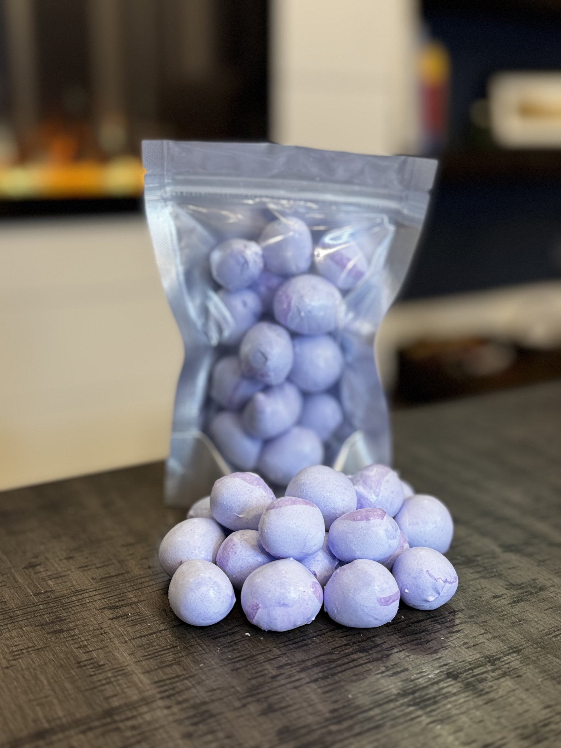 Freeze Dried Candy, small size bag, displaying candy, salt water taffy, grape flavour