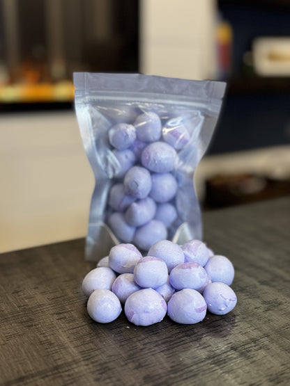 Freeze Dried Candy, small size bag, displaying candy, salt water taffy, grape flavour
